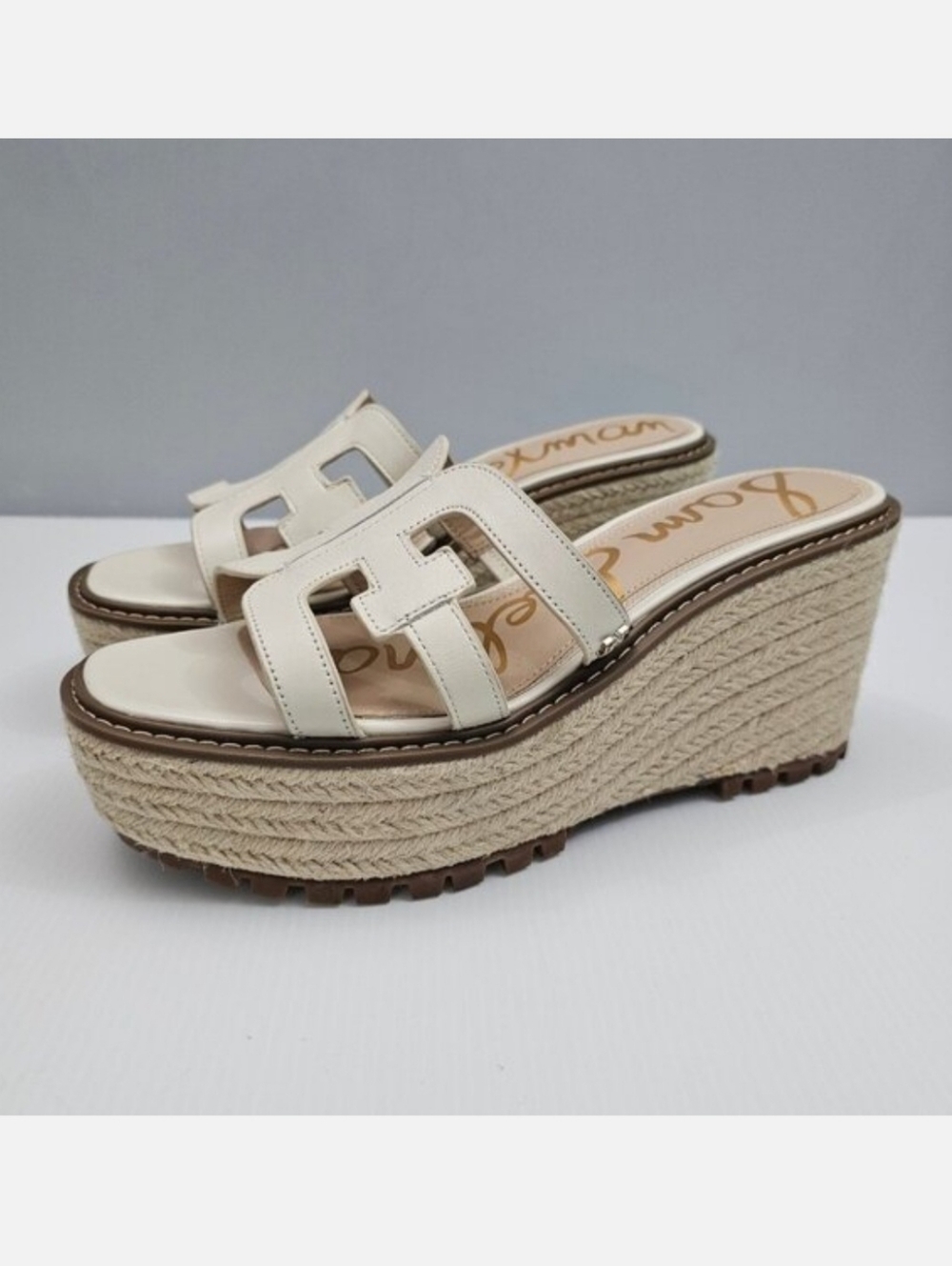 Sam Edelman Laine Platform Wedge Sandal Womens 9.5 Ivory Slip On Lug Sole NEW